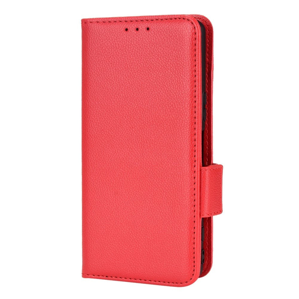 Sony Xperia 5 IV PU Litchi Leather Flip Cover m. Lommebok - Rød