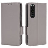 Sony Xperia 5 IV PU Litchi Leather Flip Cover m. Lommebok - Grå