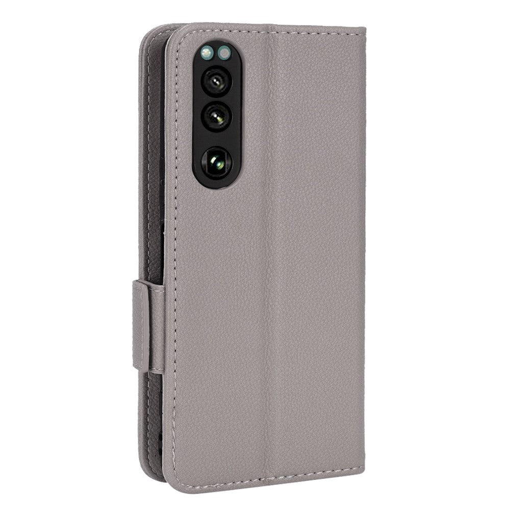 Sony Xperia 5 IV PU Litchi Leather Flip Cover m. Lommebok - Grå