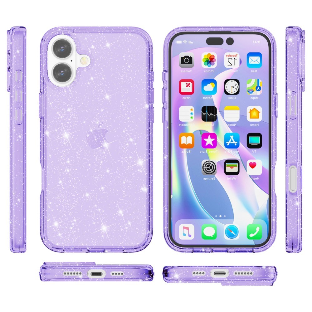 EIDERWOOD iPhone 16 Plus Hybrid Plastic Bakdeksel - Lilla Glitter