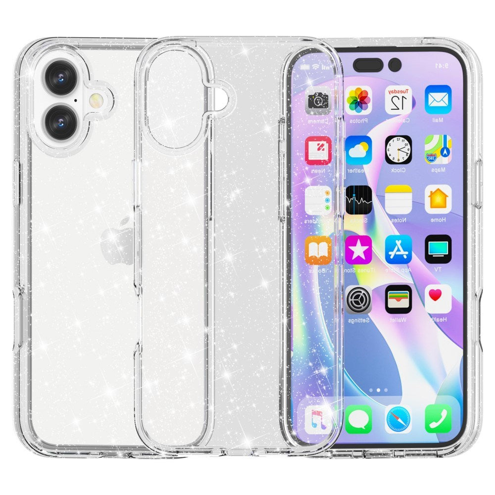 EIDERWOOD iPhone 16 Plus Hybrid Plastic Bakdeksel - Hvit glitter