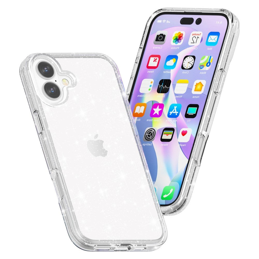 EIDERWOOD iPhone 16 Plus Hybrid Plastic Bakdeksel - Hvit glitter