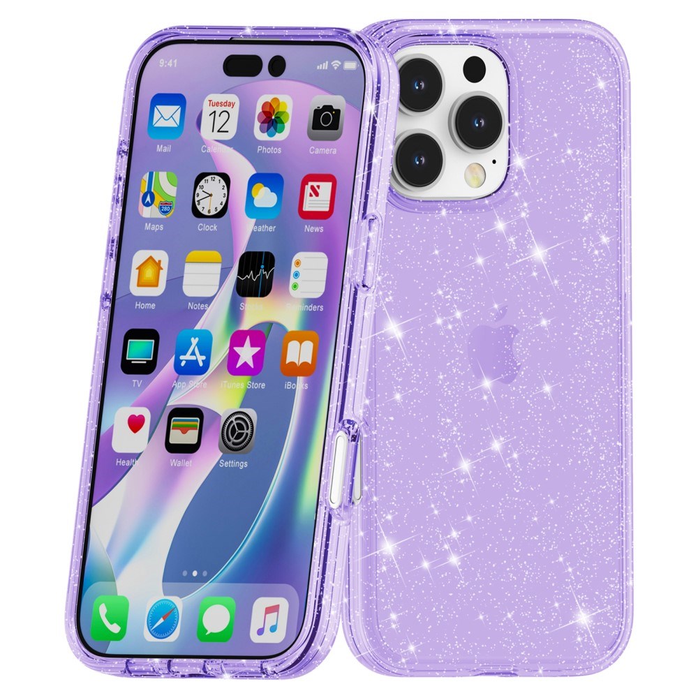 EIDERWOOD iPhone 16 Pro Max Hybrid Plastic Bakdeksel - Lilla Glitter