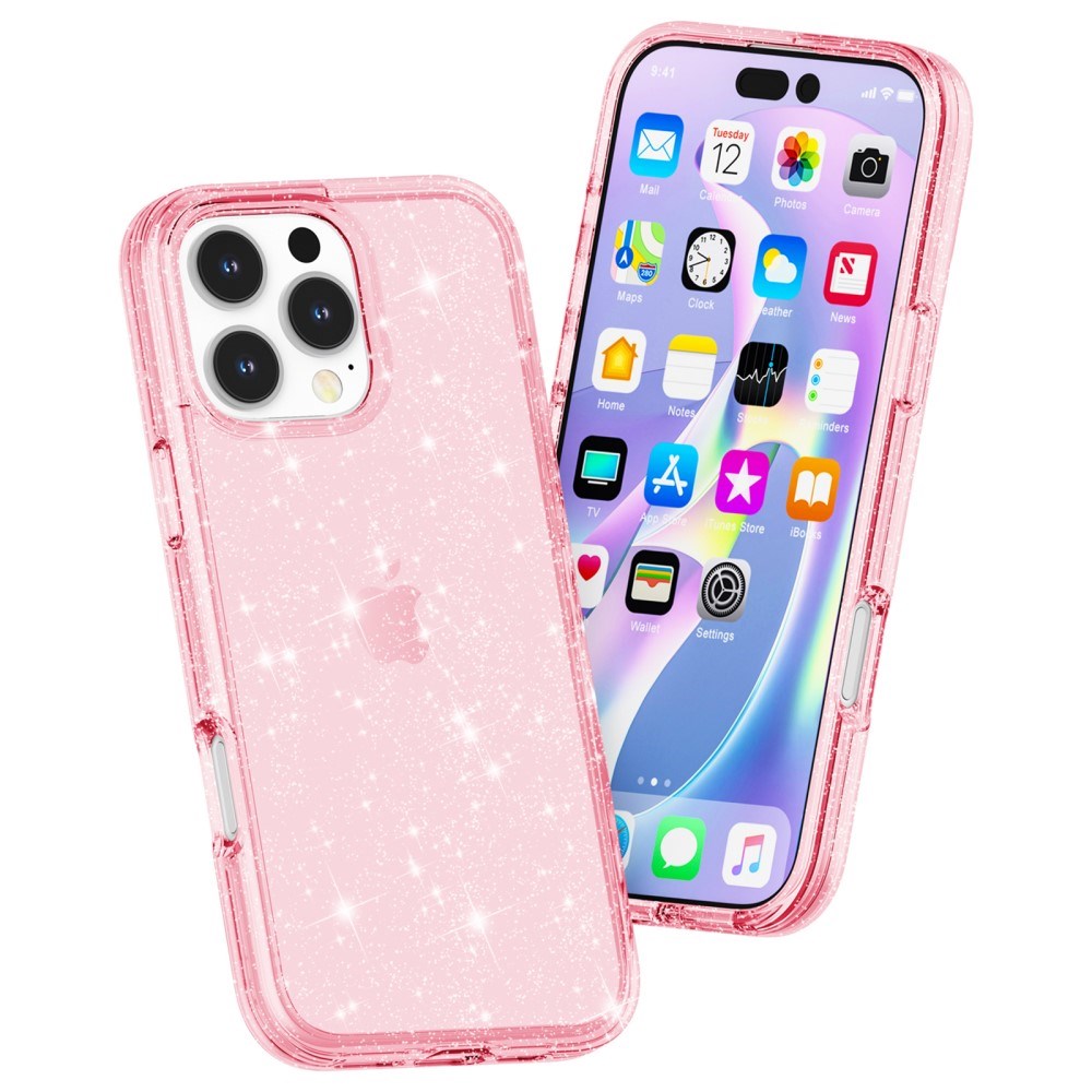 EIDERWOOD iPhone 16 Pro Hybrid Plastic Bakdeksel - Rosa Glitter