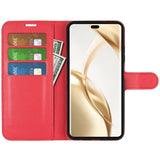 Honor 200 Pro (5G) - EIDERWOOD Faux Leather Flip Cover m. Kortholder og stativ funksjon - rød