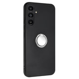 EIDERWOOD Samsung Galaxy S24 FE fleksibelt plastdeksel m. Magnetisk Ring Stativ - Svart m. Sølv ring
