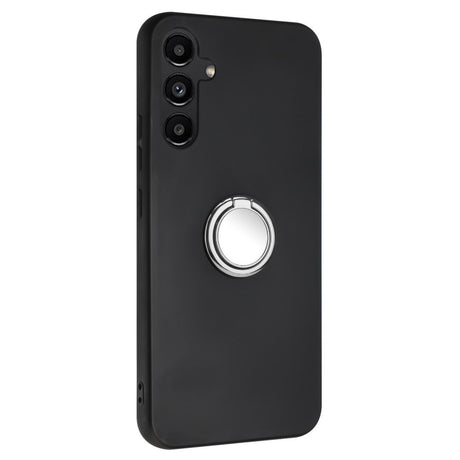 EIDERWOOD Samsung Galaxy S24 FE fleksibelt plastdeksel m. Magnetisk Ring Stativ - Svart m. Sølv ring