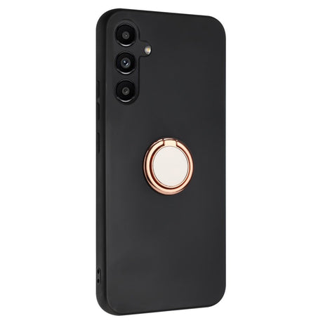 EIDERWOOD Samsung Galaxy S24 FE fleksibelt plastdeksel m. Magnetisk Ring Stativ - Svart m. Rose gull ring