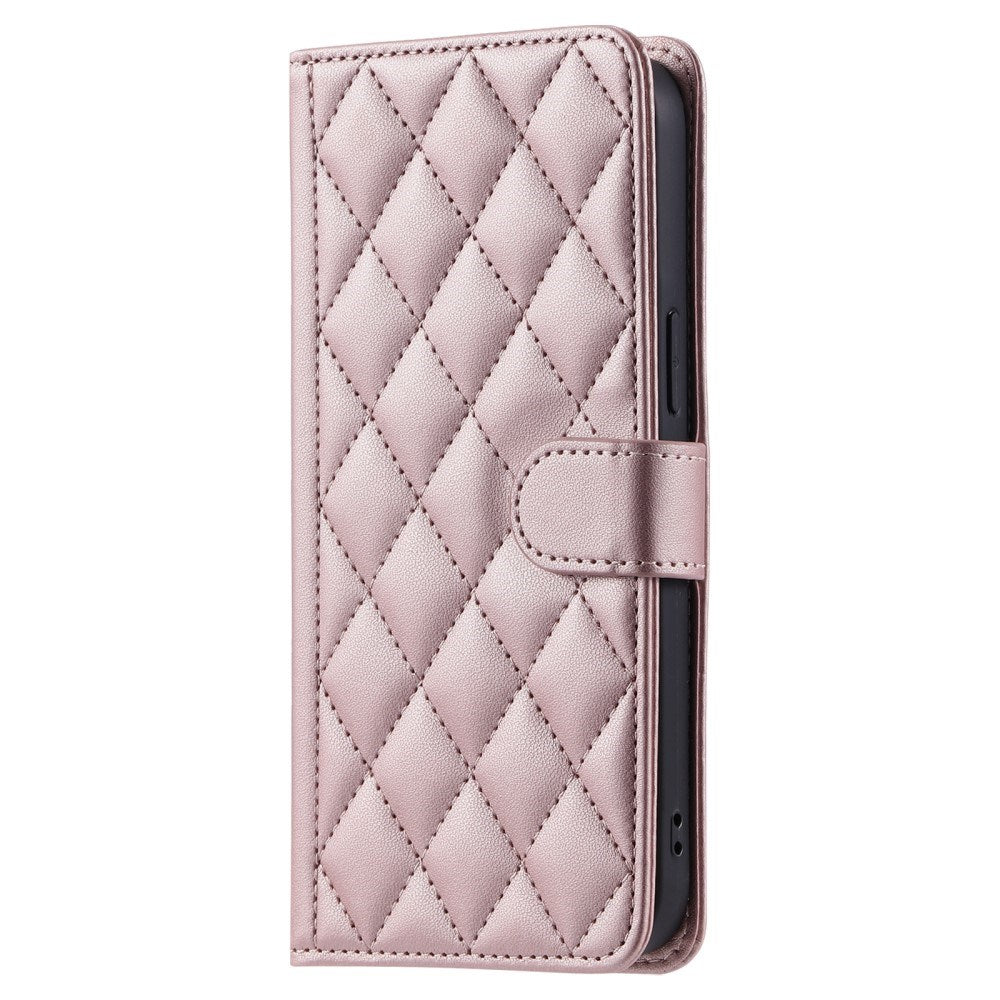 EIDERWOOD iPhone 16 Pro Max Leather Flip Cover m. Veske og stropp - Rhombus - Rose gull