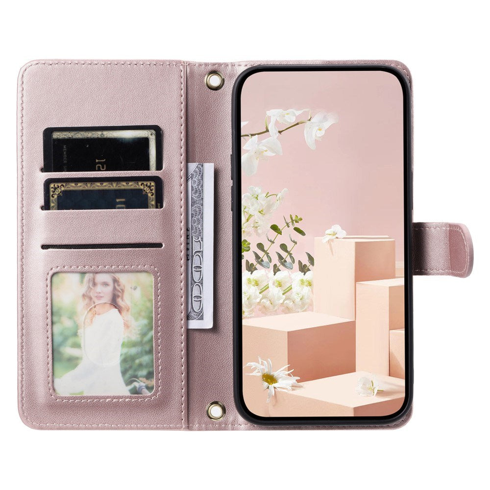 EIDERWOOD iPhone 16 Pro Max Leather Flip Cover m. Veske og stropp - Rhombus - Rose gull
