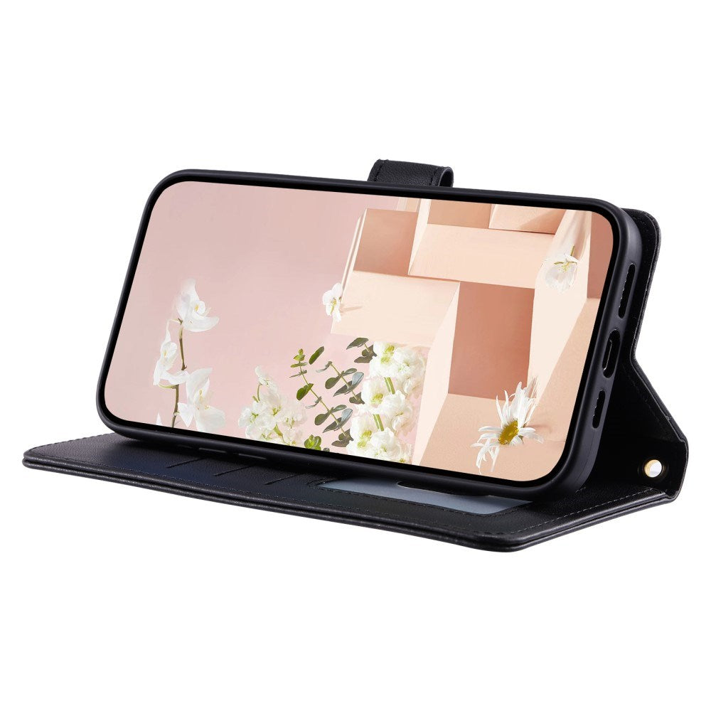 EIDERWOOD iPhone 16 Pro Max Leather Flip Cover m. Lommebok og stropp - Rhombus - Svart