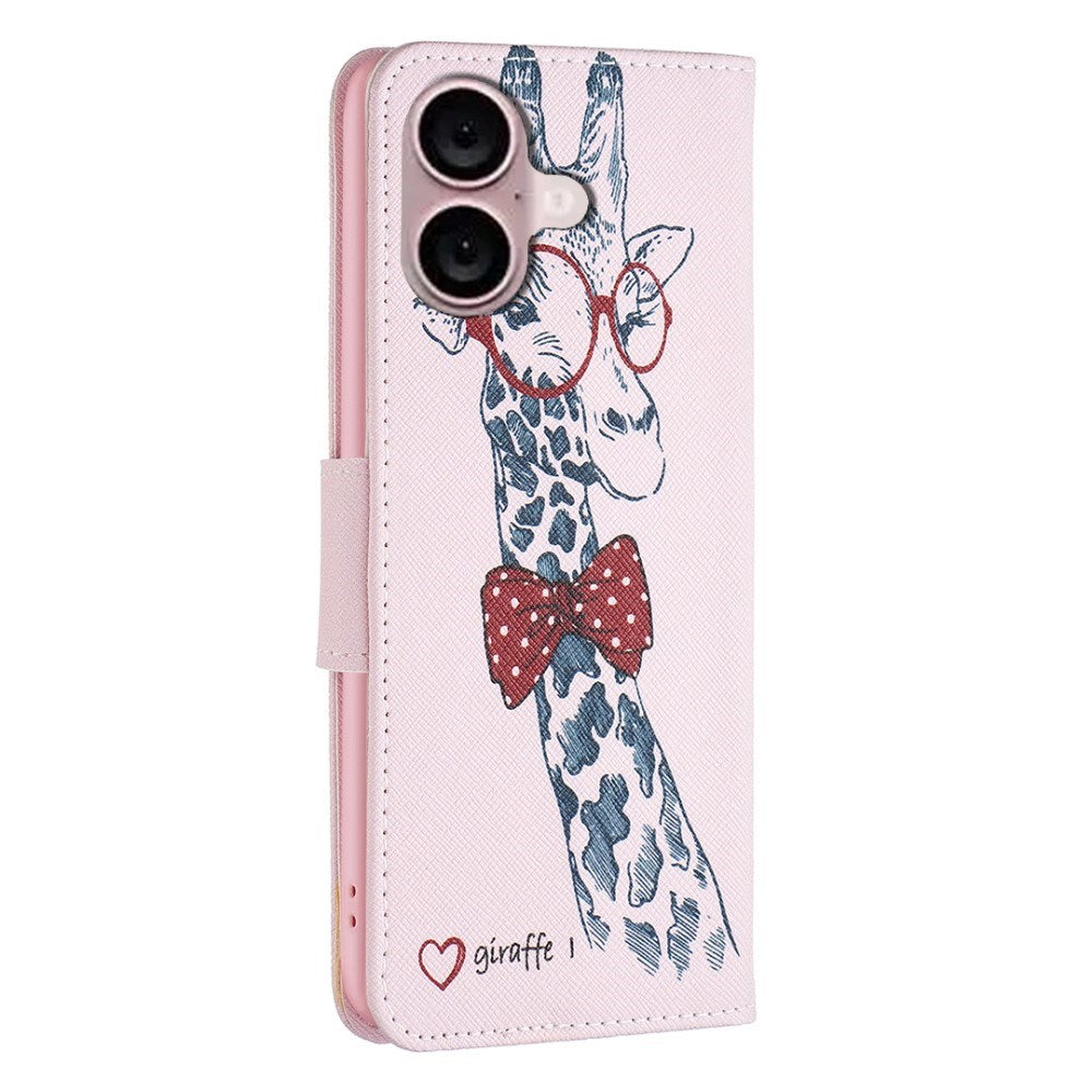 EIDERWOOD iPhone 16 Plus Leather Flip Cover m. Lommebok- og stativfunksjon - Giraffe