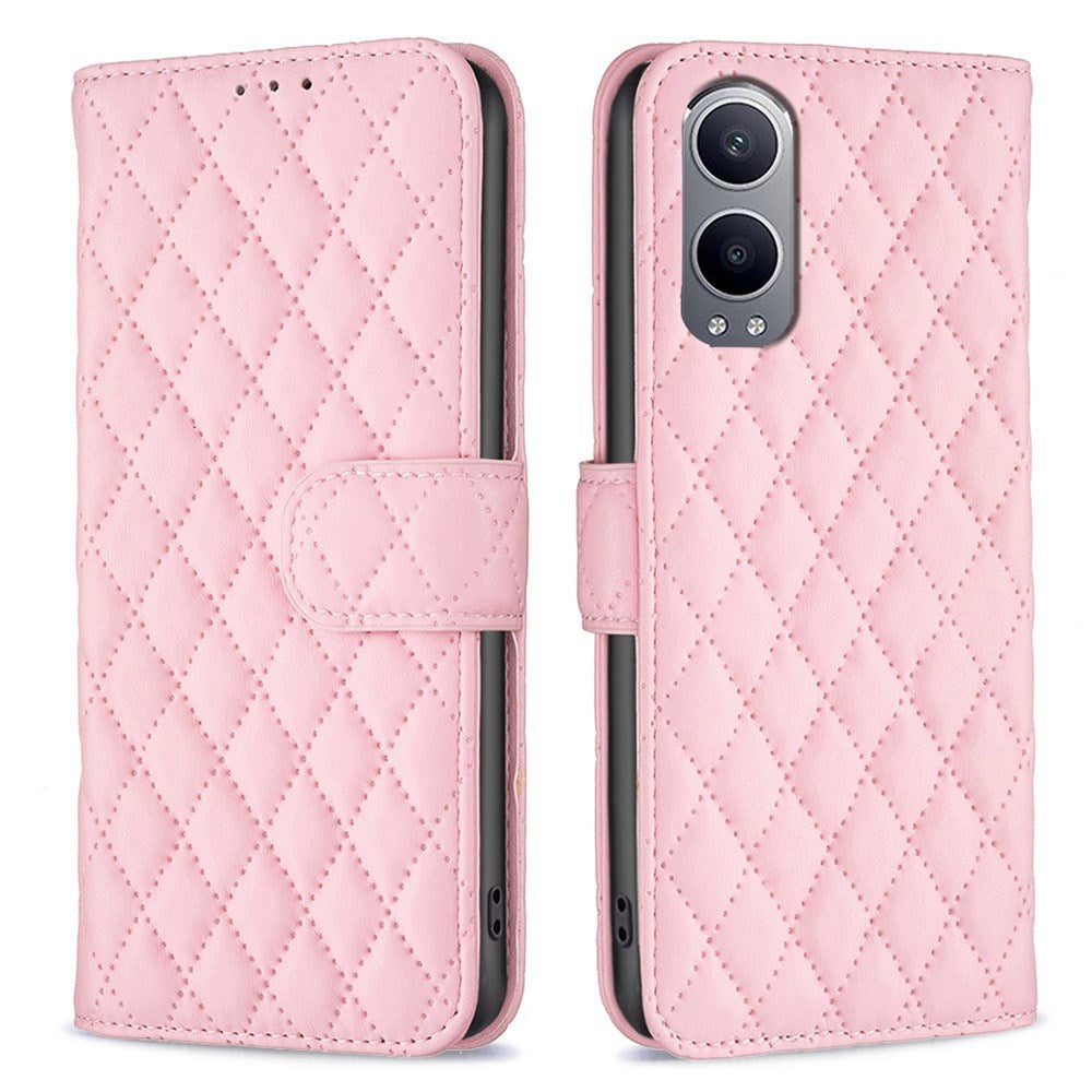 EIDERWOOD OnePlus Nord CE4 Lite (5G) Leather Flip Cover m. Lommebok og stropp - Rhombus - Rosa
