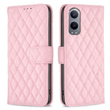 EIDERWOOD OnePlus Nord CE4 Lite (5G) Leather Flip Cover m. Lommebok og stropp - Rhombus - Rosa
