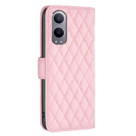 EIDERWOOD OnePlus Nord CE4 Lite (5G) Leather Flip Cover m. Lommebok og stropp - Rhombus - Rosa