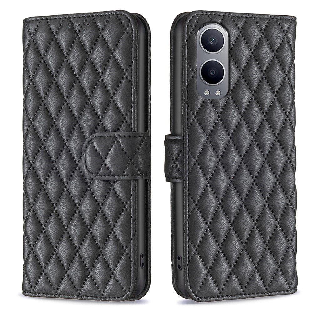 EIDERWOOD OnePlus Nord CE4 Lite (5G) Leather Flip Cover m. Lommebok og stropp - Rhombus - Svart