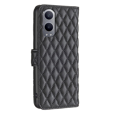 EIDERWOOD OnePlus Nord CE4 Lite (5G) Leather Flip Cover m. Lommebok og stropp - Rhombus - Svart