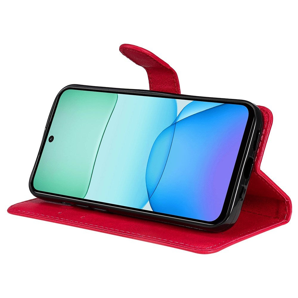 EIDERWOOD Xiaomi Redmi 13 flip-deksel i kunstskinn m. Lommebok og stropp - rød