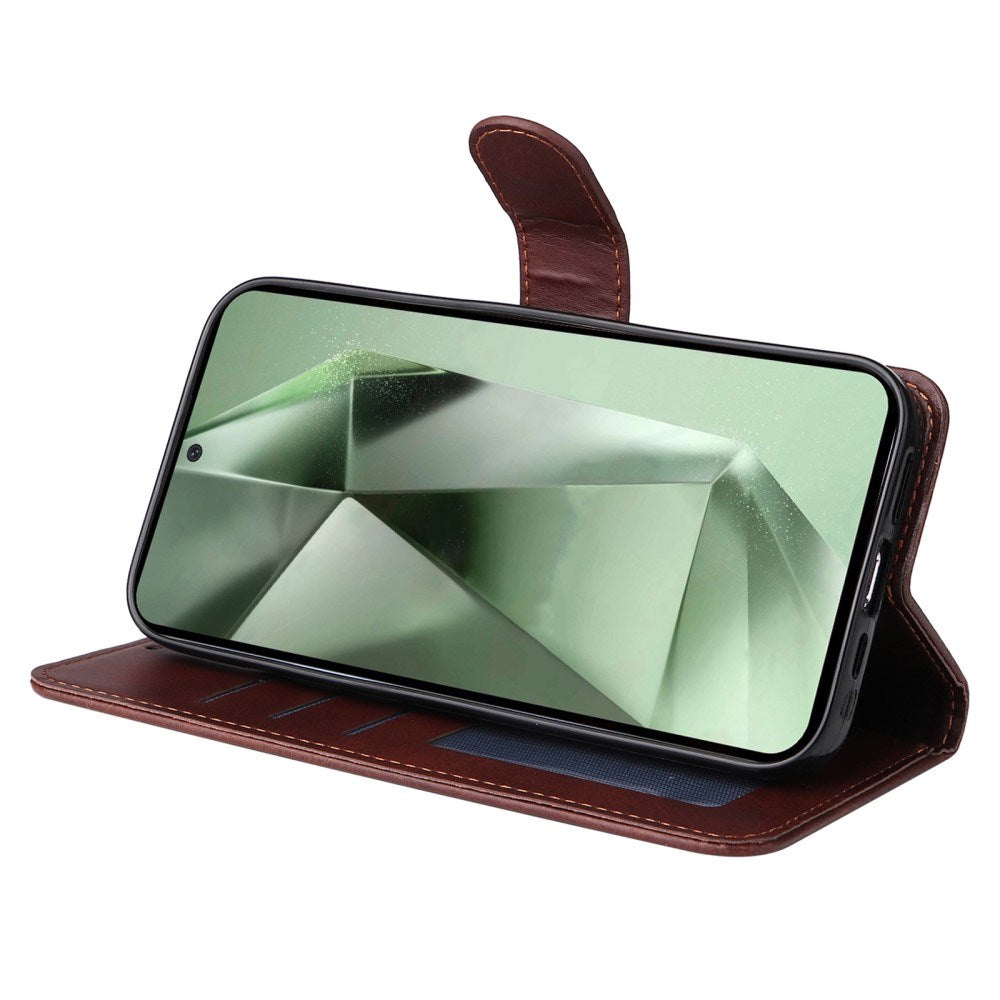 EIDERWOOD Samsung Galaxy S24 FE Leather Flip Cover m. Lommebok og stropp - brun