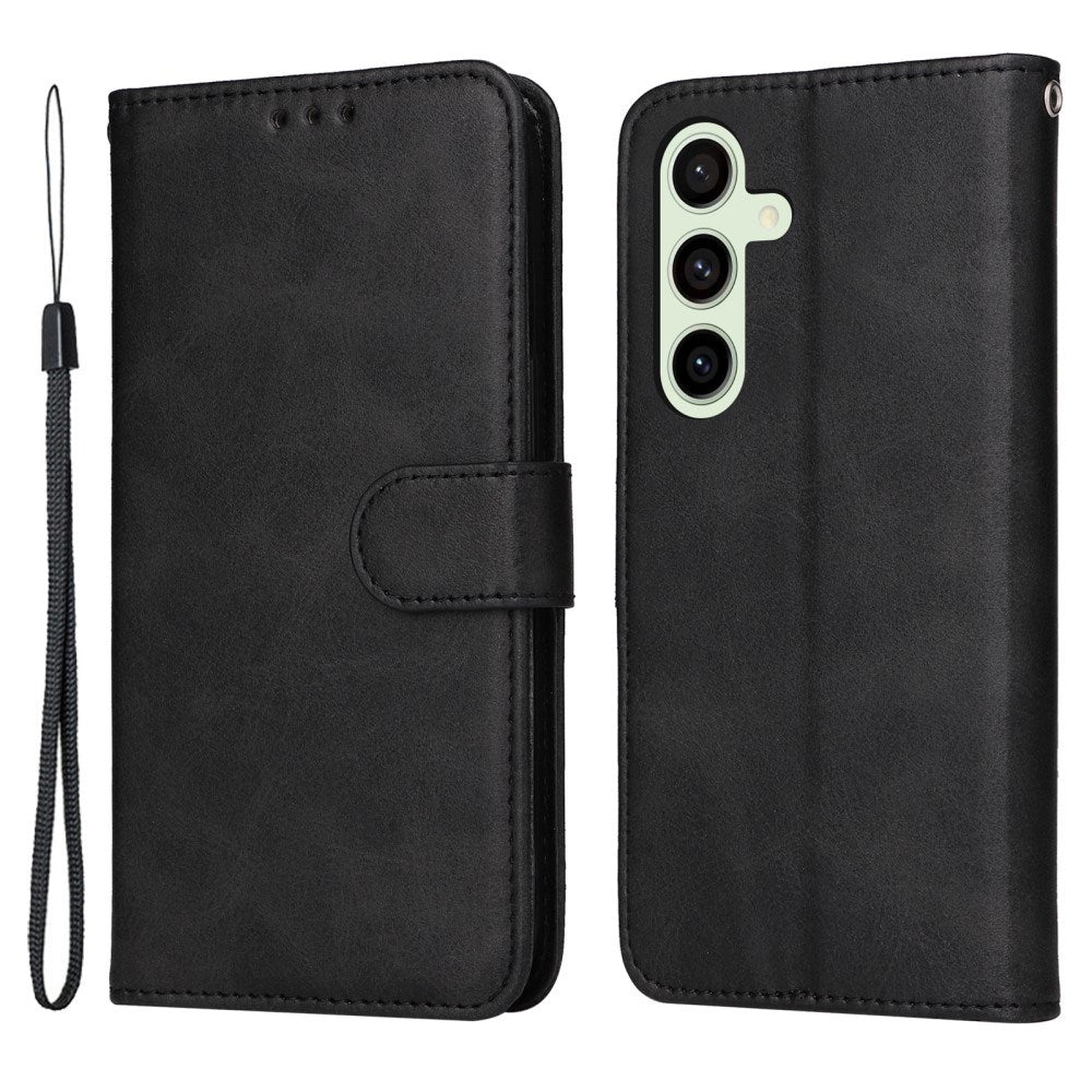 EIDERWOOD Samsung Galaxy S24 FE Leather Flip Cover m. Lommebok og stropp - Svart