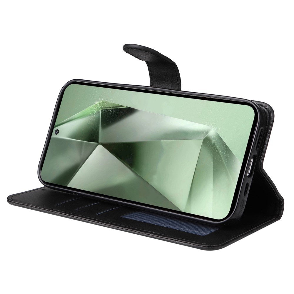 EIDERWOOD Samsung Galaxy S24 FE Leather Flip Cover m. Lommebok og stropp - Svart