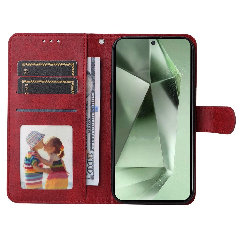 EIDERWOOD Samsung Galaxy S24 FE Leather Flip Cover m. Lommebok og stropp - rød