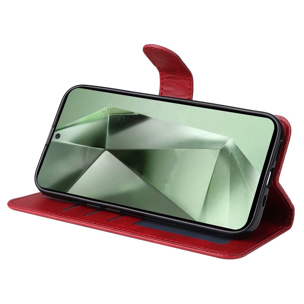 EIDERWOOD Samsung Galaxy S24 FE Leather Flip Cover m. Lommebok og stropp - rød