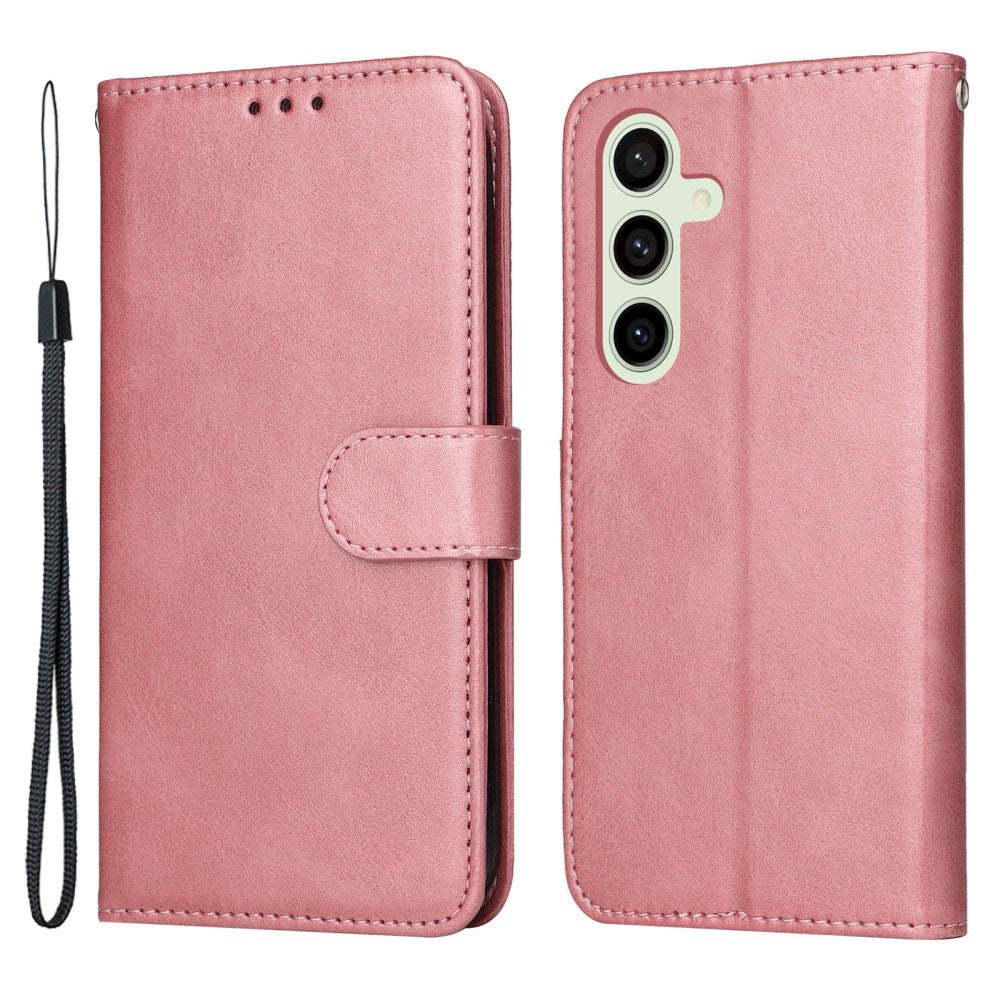 EIDERWOOD Samsung Galaxy S24 FE Leather Flip Cover m. Lommebok og stropp - Rosa