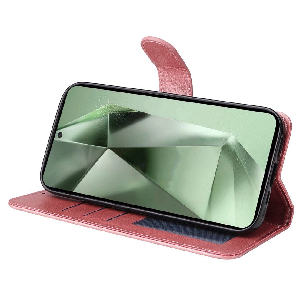 EIDERWOOD Samsung Galaxy S24 FE Leather Flip Cover m. Lommebok og stropp - Rosa