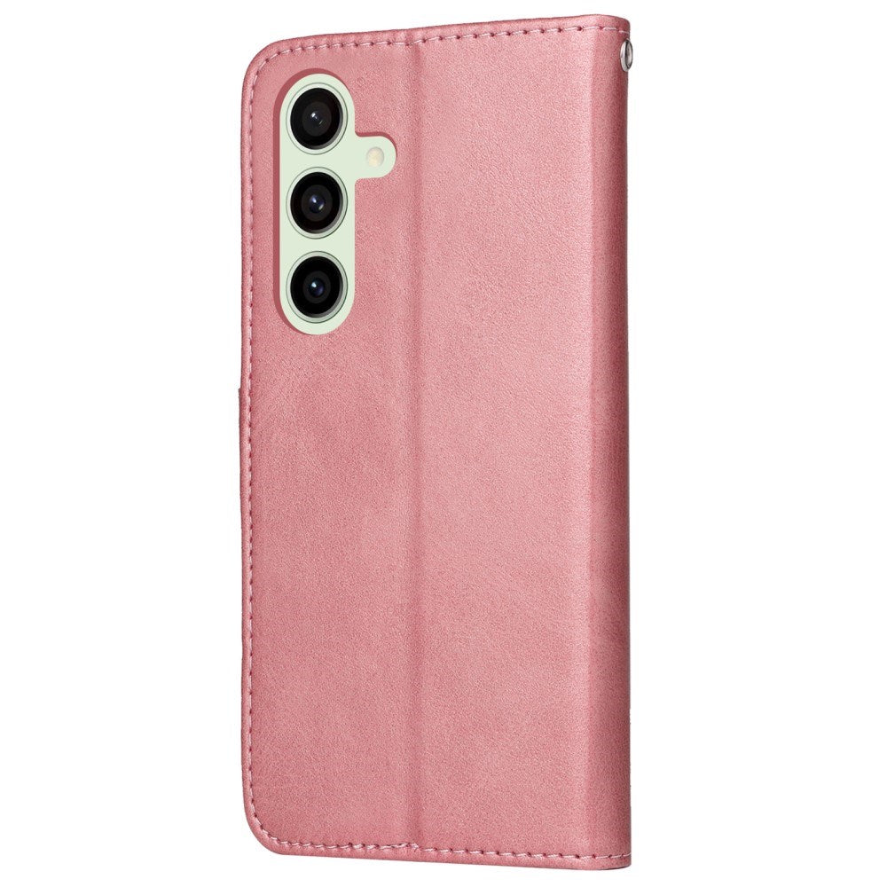 EIDERWOOD Samsung Galaxy S24 FE Leather Flip Cover m. Lommebok og stropp - Rosa
