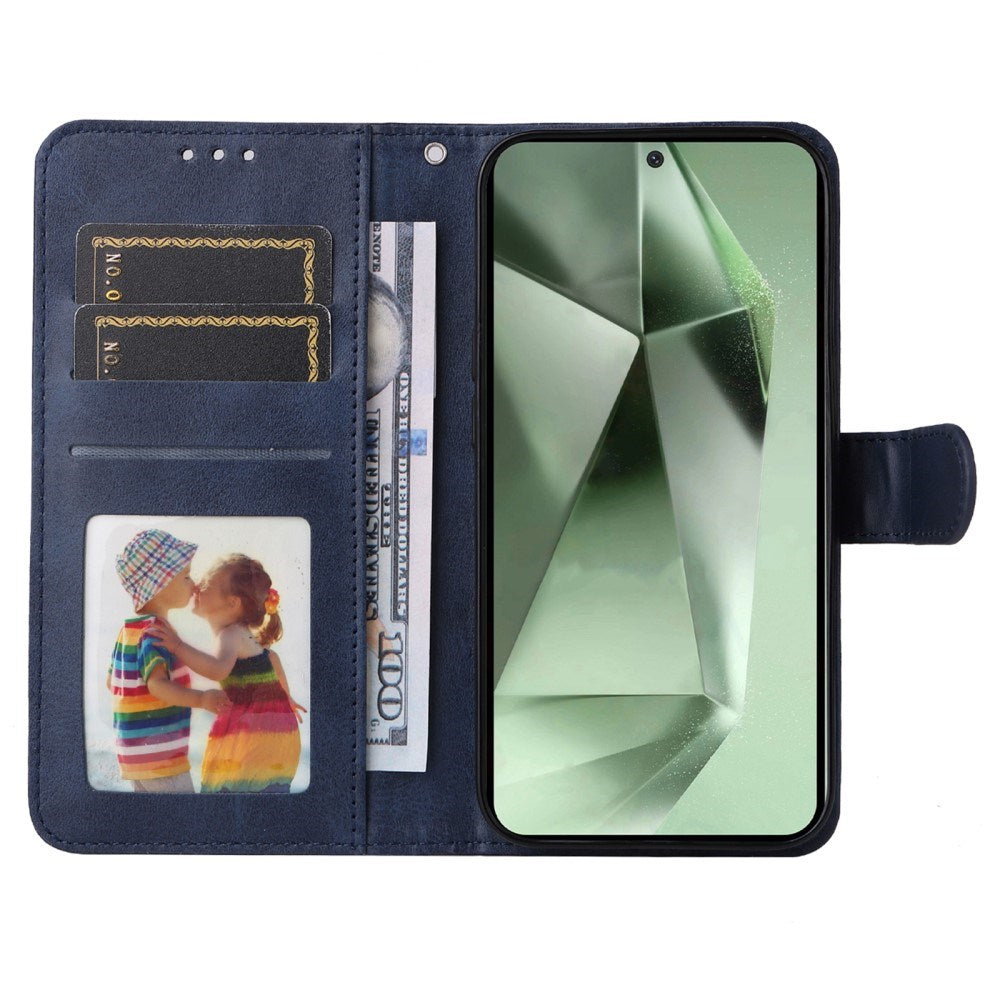 EIDERWOOD Samsung Galaxy S24 FE Leather Flip Cover m. Lommebok og stropp - blå