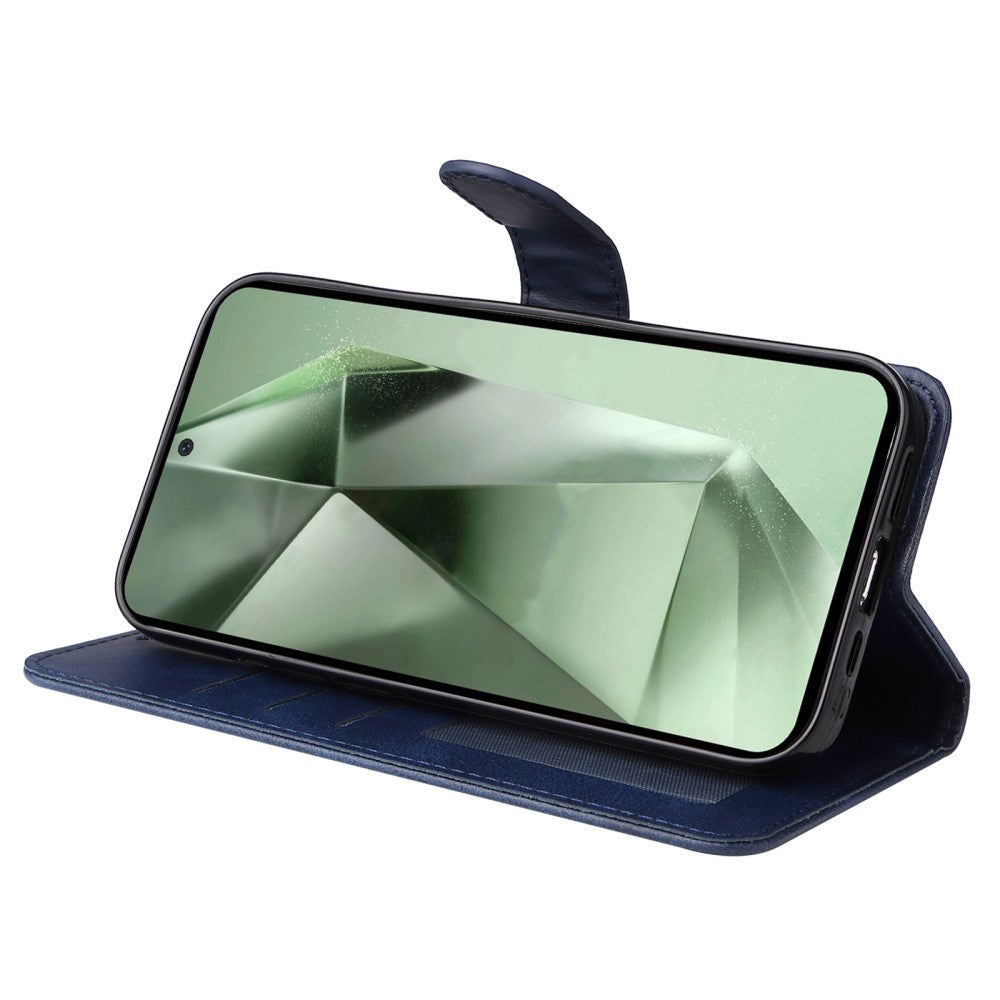 EIDERWOOD Samsung Galaxy S24 FE Leather Flip Cover m. Lommebok og stropp - blå