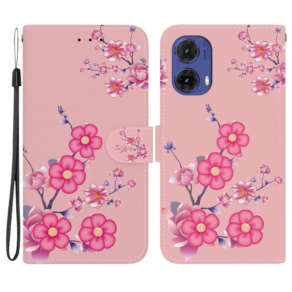 EIDERWOOD Motorola Moto G85 (5G) Leather Flip Cover m. Veske og stropp - Rosa blomster
