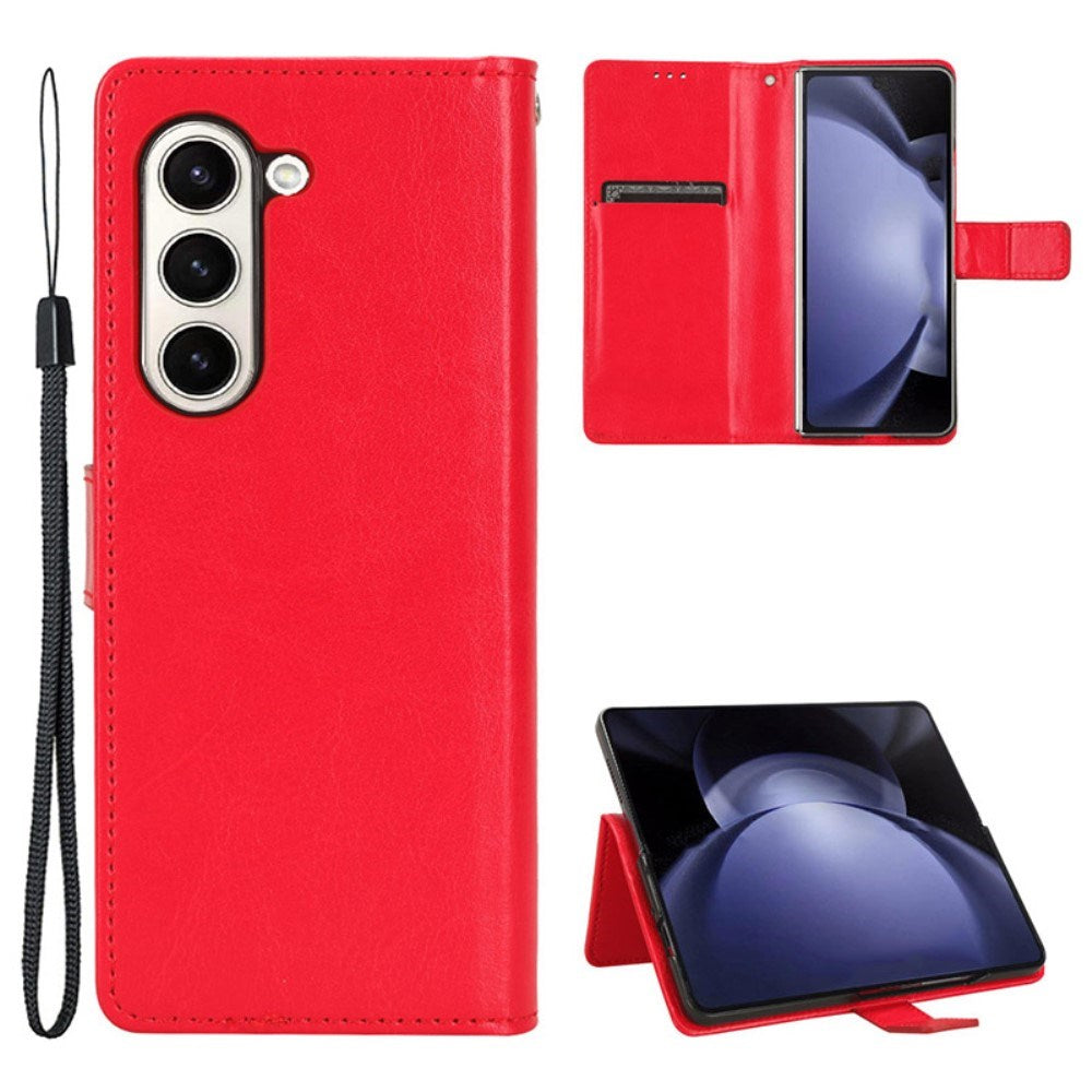 EIDERWOOD Samsung Galaxy Z Fold6 Leather Flip Cover m. Lommebok og stropp - rød