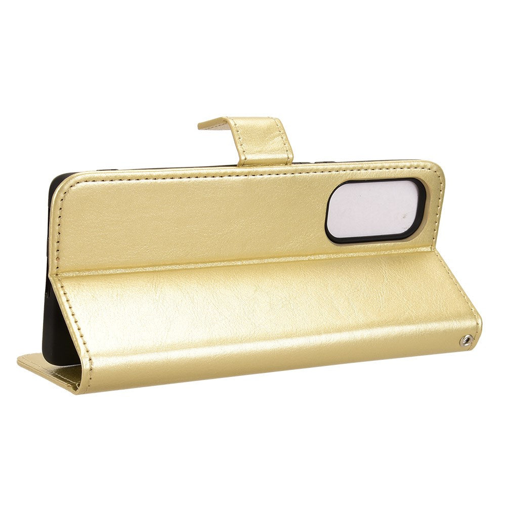 HTC U24 Pro (5G) - EIDERWOOD glanset skinndeksel m. Lommebok og stropp - gull