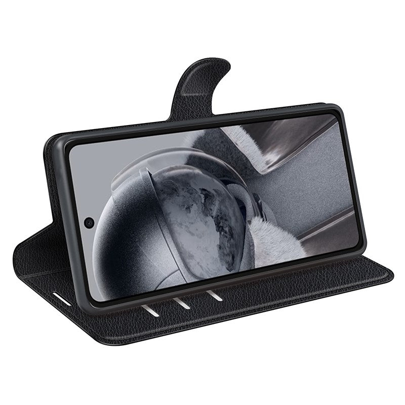 HMD Pulse/Pro/Plus - EIDERWOOD Vegan Leather Flip Cover m. Kortholder og stativfunksjon - svart