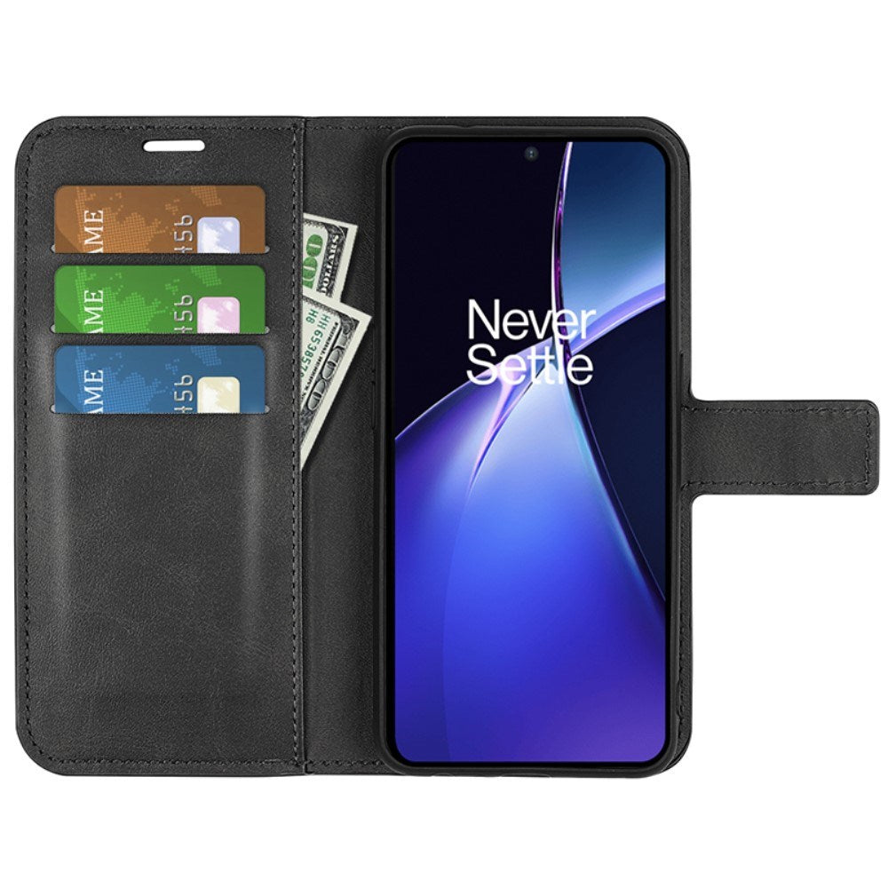 EIDERWOOD OnePlus Nord CE4 Lite (5G) Leather Flip Cover m. Kortholder og magnetisk lukking - svart