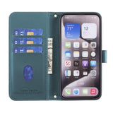 iPhone 16 Pro rutete skinn Flip mobildeksel m. Lommebok og stropp - Turkisblå