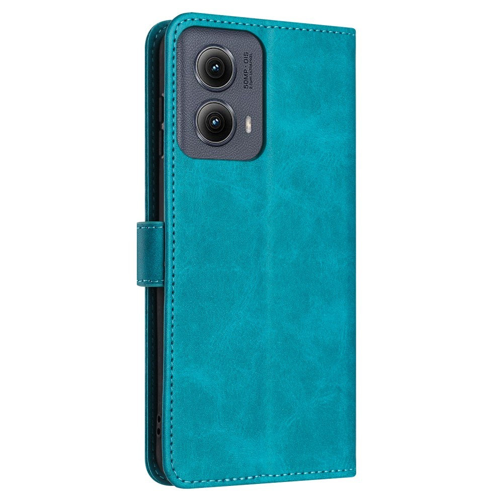 EIDERWOOD Motorola G85 (5G) Leather Flip Cover m. Kortholder og snor - turkisblå