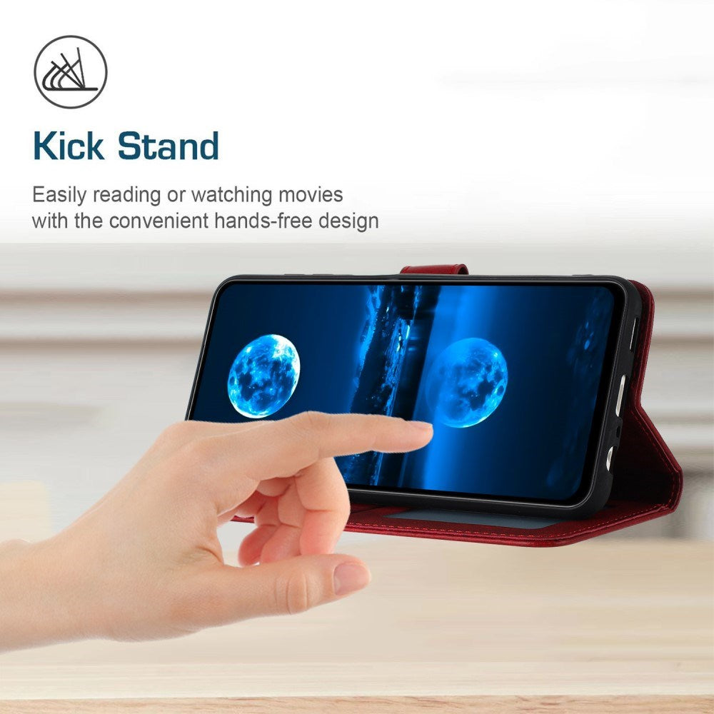 EIDERWOOD Motorola G85 (5G) Leather Flip Cover m. Kortholder og stropp - Rød