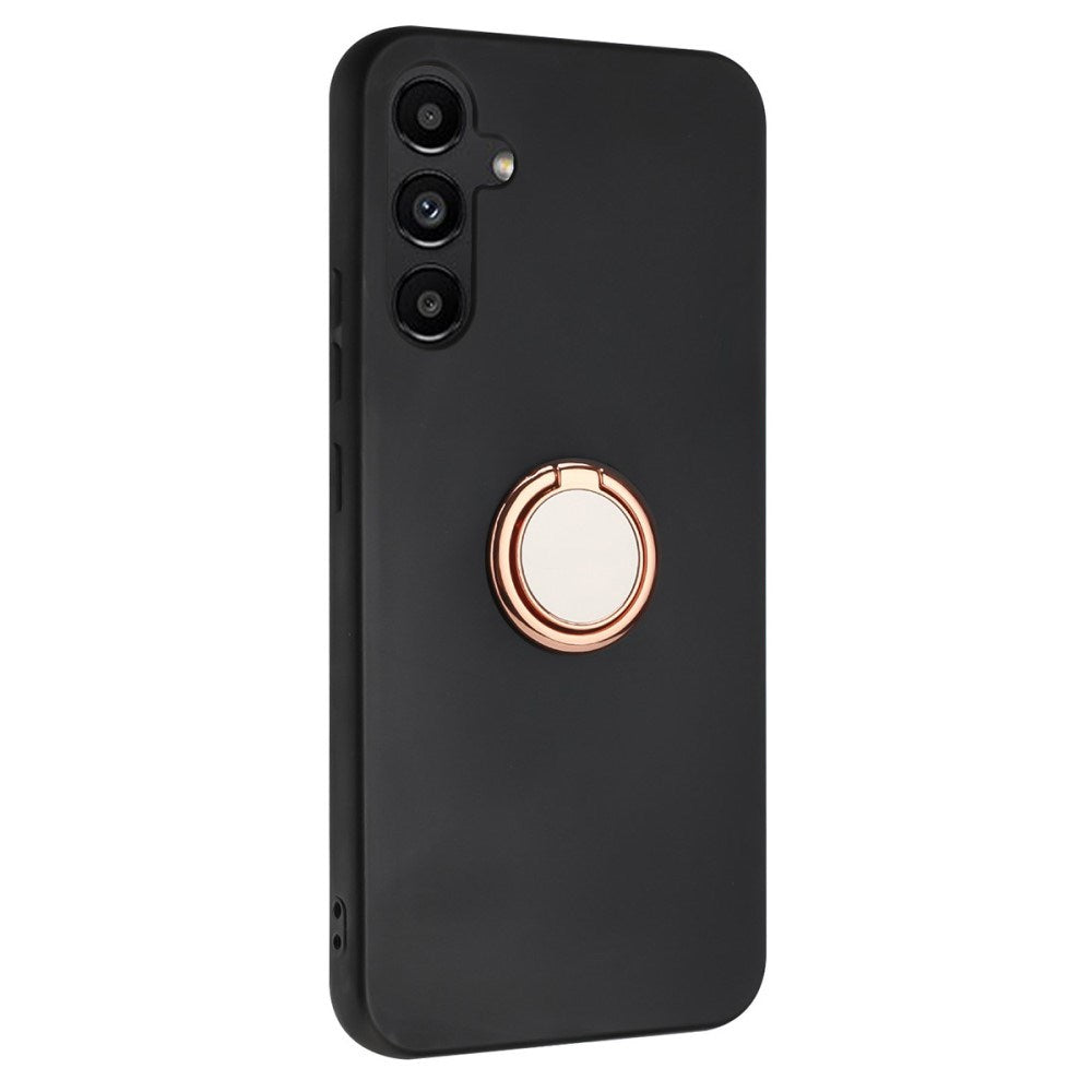 EIDERWOOD Samsung Galaxy A16 fleksibelt plastdeksel m. Magnetisk Ring Stativ - Svart m. Rose gull ring
