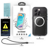 iPhone 16 Pro vanntett håndverker plastdeksel m. Skjermbeskytter og stropp - MagSafe-kompatibel - Gjennomsiktig / Svart