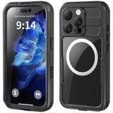 iPhone 16 Pro vanntett håndverker plastdeksel m. Skjermbeskytter og stropp - MagSafe-kompatibel - Gjennomsiktig / Svart