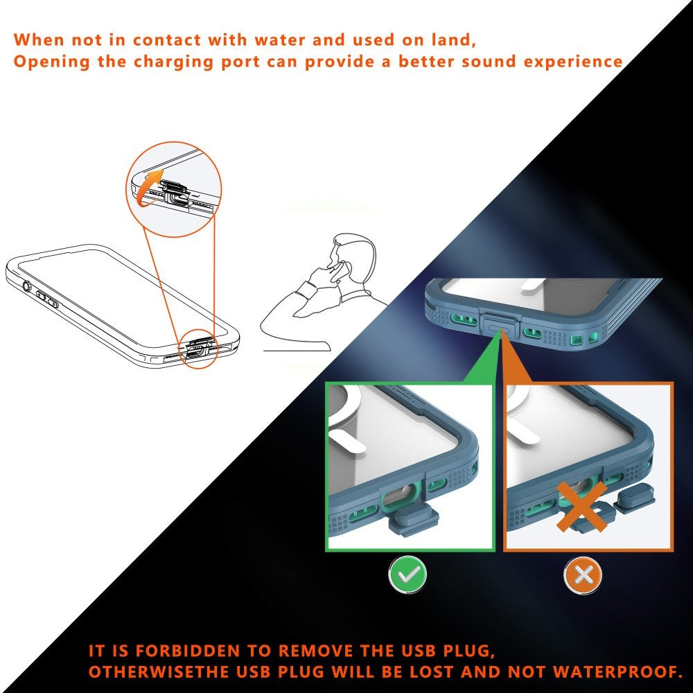 iPhone 16 Pro Max vanntett håndverker plastdeksel m. Skjermbeskytter og stropp - MagSafe-kompatibel - Gjennomsiktig / Svart