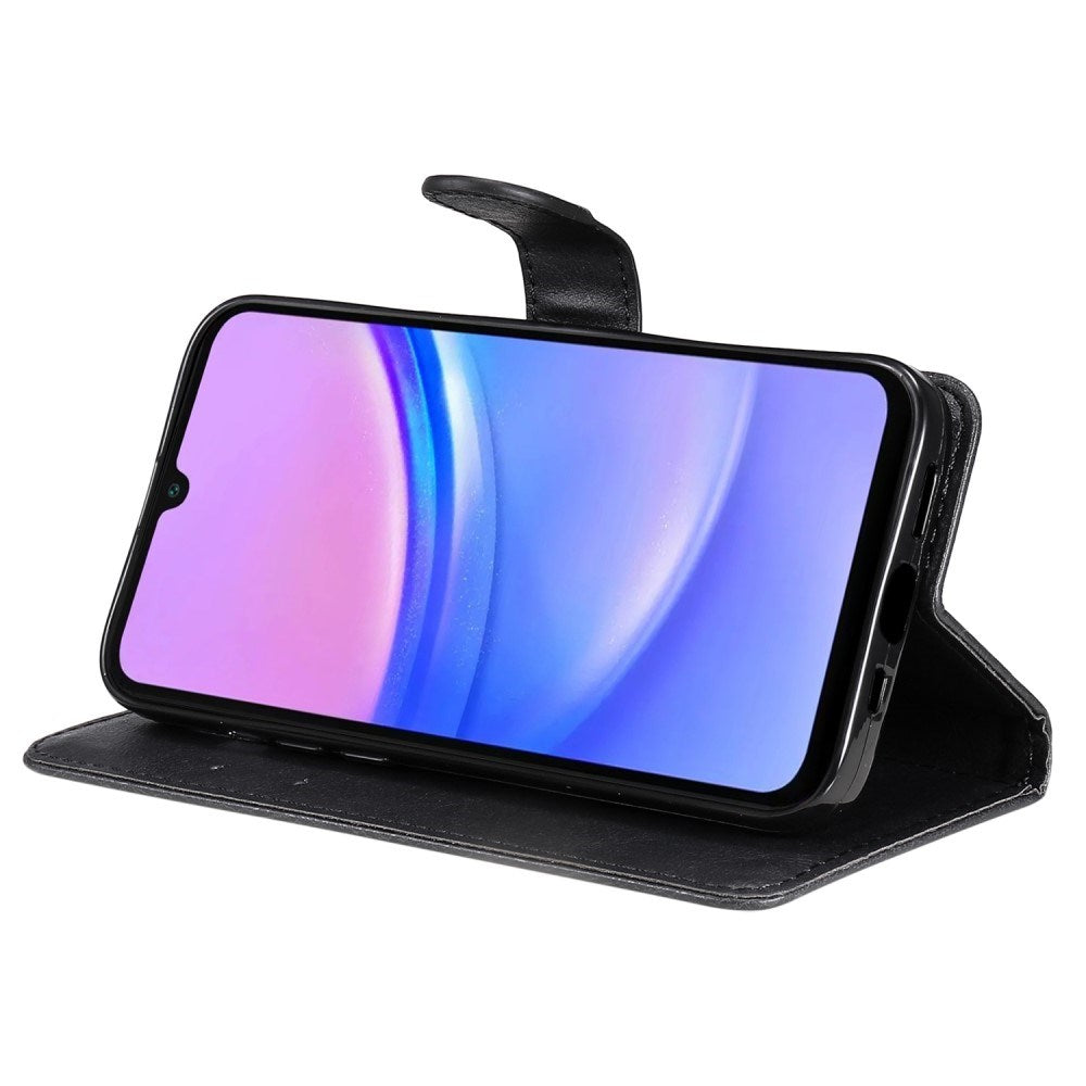 Samsung GalaxyA16 PU Leather Flip Cover m. Lommebok og stropp - Svart