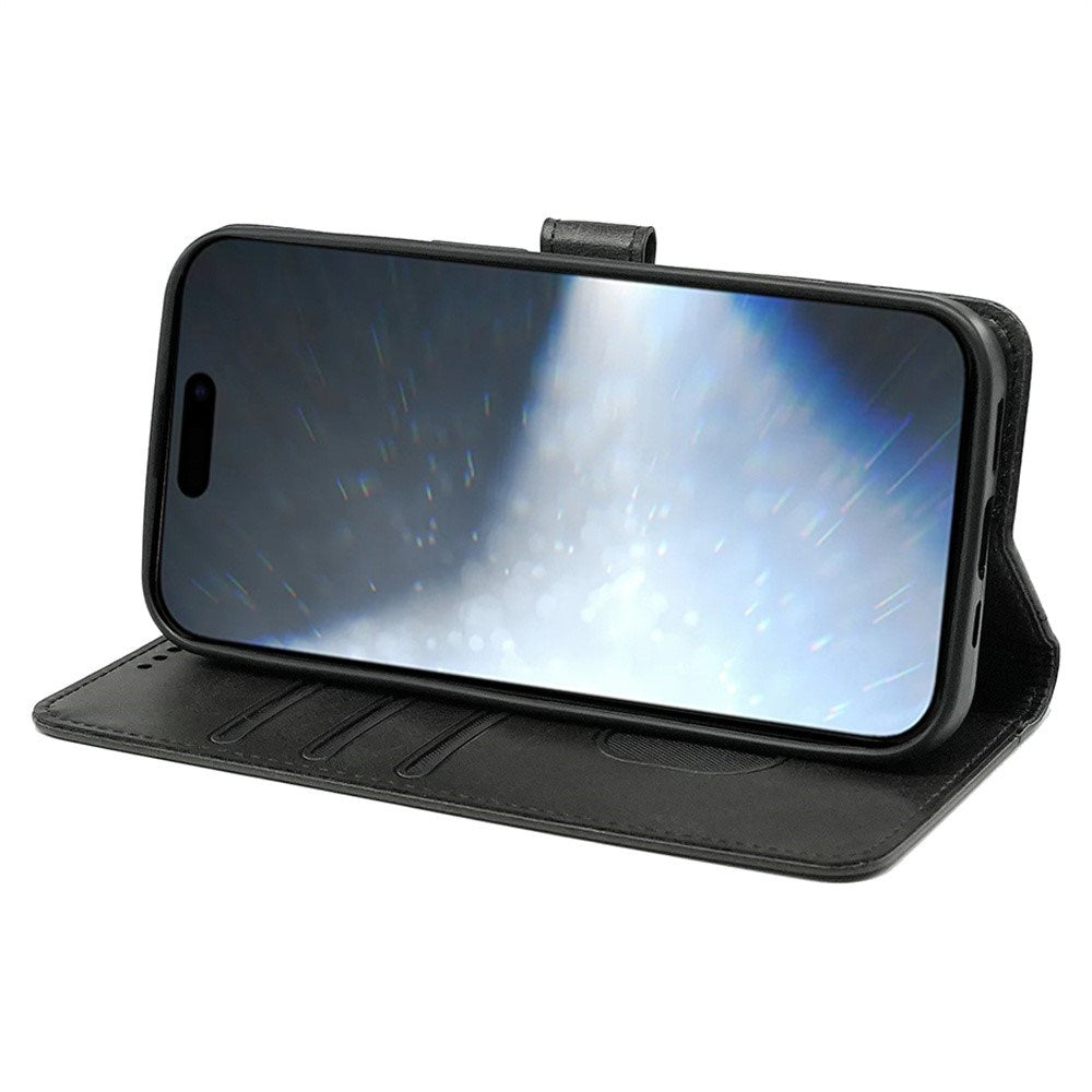 EIDERWOOD iPhone 16 Pro Leather Flip Cover m. Stativ og lommebok - Svart