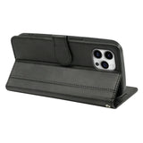 EIDERWOOD iPhone 16 Pro Leather Flip Cover m. Stativ og lommebok - Svart