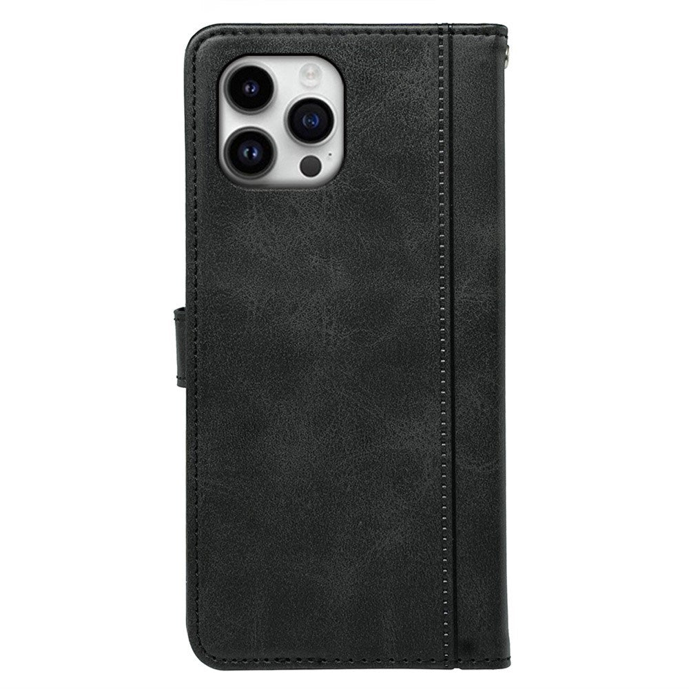 EIDERWOOD iPhone 16 Pro Leather Flip Cover m. Stativ og lommebok - Svart