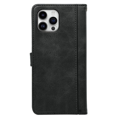 EIDERWOOD iPhone 16 Pro Leather Flip Cover m. Stativ og lommebok - Svart