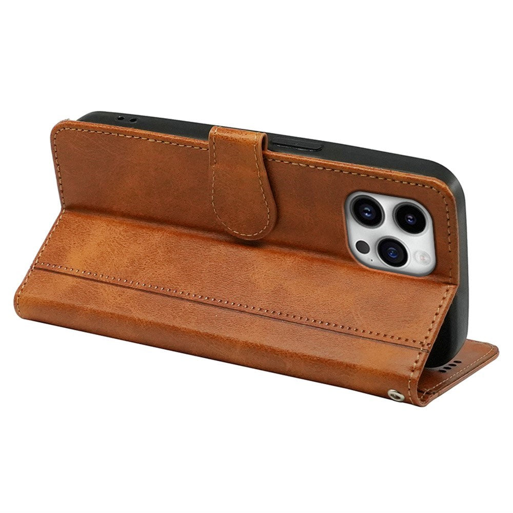 EIDERWOOD iPhone 16 Pro Leather Flip Cover m. Stativ og lommebok - Lysebrun